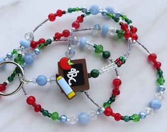 ABC'S- Cordón de identificación y soporte de insignia- Cordón de maestro, cordón de collar de oficina, regalo para ella (cierre magnético separable o cierre de collar)