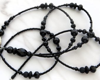 ONYX ELEGANCE - Cordón con cuentas, portatarjetas de identificación, cordón para oficina, cordón para profesor, cordón tipo collar (con cierre magnético/de collar)