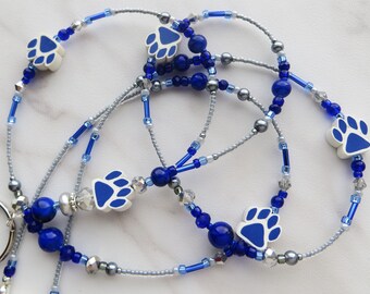 WILD PAWS- Beaded ID Lanyard, Id Badge Holder- Office Lanyard, Necklace Lanyard, Teacher Lanyard & Gift- (Necklace Clasp or Magnetic Clasp)