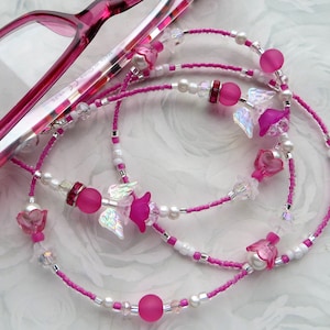 PINK FAIRIES or ANGELS- Beaded Eyeglass Lanyard, Eyeglass Chain, Wife Gift, Best Friend Gift, Sunglasses Jewelry, Pink Reading Glasses