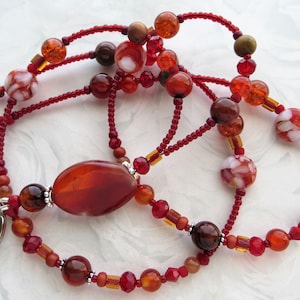 AUTUMN FIRE- Beaded ID Lanyard, Id Badge Holder, Gemstone Lanyard, Necklace Lanyard, Office Lanyard (Necklace or Magnetic Clasp)