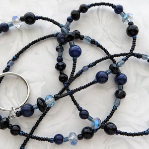 LAPIS LAZULI- Beaded ID Lanyard Badge Holder- Teacher Lanyard, Office Lanyard, Gemstone Lanyard, Necklace Lanyard (Magnetic/Necklace Clasp)
