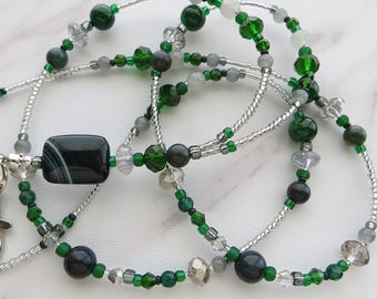 EMERALD MIST- Beaded Id Lanyard, Id Badge Holder- Agate Gemstones, Teacher, Office Necklace Lanyard (Magnetic, Necklace Clasp, No Clasp)