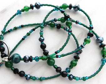 OCEAN GREEN- Beaded ID Lanyard Badge Holder- Shades of Green- Teacher, Office, Necklace Lanyard (Magnetic, Necklace Clasp, No Clasp)