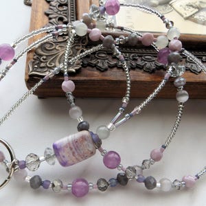 LAVENDER PURPLE- ID Lanyard, Id Badge Holder- Purple, Silver, & Grey Teacher, Office Necklace Lanyard (Magnetic Clasp or Necklace Clasp)