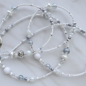 PEACEFUL SNOW- Beaded Id Lanyard, ID Badge Holder- Teacher Necklace Lanyard, Office Lanyard (Magnetic/Necklace Clasp or Comfort Created)