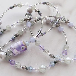MOONLIGHT- Beaded ID Lanyard, Id Badge Holder- Lavender & Grey Teacher, Office Necklace Lanyard (Magnetic, Necklace Clasp, No Clasp)