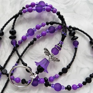 PURPLE ANGEL- Beaded Id Lanyard, Id Badge Holder- Teacher Lanyard, Office Necklace Lanyard (Magnetic/Necklace Clasp/Comfort Created)