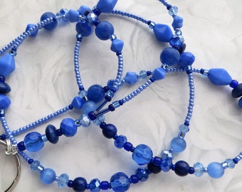 BEAUTIFUL BLUE- Beaded ID Lanyard, Id Badge Holder- Office Lanyard, Necklace Lanyard (Magnetic/Necklace Clasp or Comfort Created)