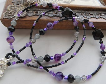 PURPLE NIGHTFALL- Purple Eyeglass Lanyard, Eyeglass Chain, Sunglasses Jewelry,  Agate Gemstones and Crystals