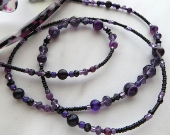 ROYALTY- Purple Eyeglass Lanyard, Eyeglass Chain, Sunglasses Jewelry,  Agate Gemstones and Crystals