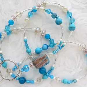 PHOENIX SKIES- Beaded Id Lanyard, Id Badge Holder- Agate Gemstones, Teacher and Office Lanyard (Magnetic/Necklace Clasp/No Clasp)