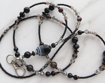 BLACK CANYON- Beaded Id Lanyard, Id Badge Holder- Professional Teacher Office Necklace Lanyard (Magnetic Clasp, Necklace Clasp, No Clasp)