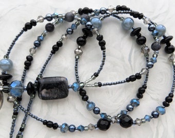MONSOONS- Beaded Id Lanyard, Id Badge Holder- Agate Gemstones, Teacher and Office Lanyard (Magnetic or Necklace Clasp)