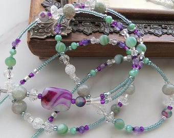TRANQULITY- Beaded ID Lanyard, Id Badge Holder- Agate Gemstones, Office Teacher Lanyard (Magnetic Clasp, Necklace Clasp, or No Clasp)