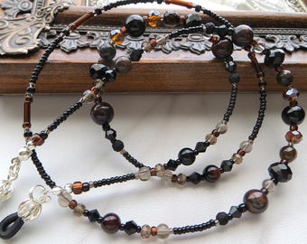 DARK ROAST- Black and Brown Eyeglass Lanyard, Beaded Gemstone Eyeglass Chain, Wife Gift, Sunglasses Jewelry, Women's Reading Glasses Lanyard
