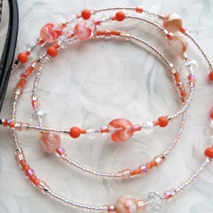 TROPICAL SUNSET- Beaded Pink and Orange Eyeglass/Mask Lanyard, Eyeglass Chain, Sunglasses Jewelry, Women&#39;s Glasses- Mother of Pearl