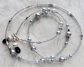 Funkelnde Silber- Brillenkette, Silberperlen-Brillenkette, Frauen-Geschenk, beste Freundin Geschenk, Sonnenbrillen Schmuck - Perlen und Kristalle