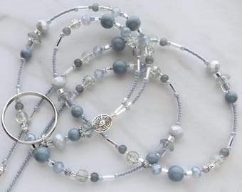 GRIS PRECIOSO - Cordón de cuentas para identificación - Cordón para maestros, enfermeras y oficinas (cierre magnético de seguridad o cierre de collar)