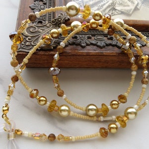 GOLDEN PEARL- Eyeglass Lanyard, Beaded Gemstone Eyeglass Chain, Wife Gift, Sunglasses Jewelry, Women&#39;s Reading Glasses Chain