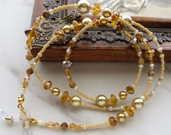 GOLDEN PEARL- Eyeglass Lanyard, Beaded Gemstone Eyeglass Chain, Wife Gift, Sunglasses Jewelry, Women's Reading Glasses Chain