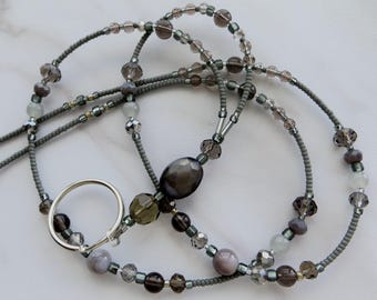 STONY GREY Perlen Lanyard, Id Badge Inhaber- Halskette Lanyard, Lehrer Lanyard (Magnet- oder Halsketten-Verschluss)