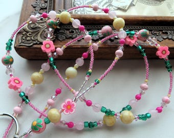 Portabadge Con Ciondolo Fiore E Perle Bianche - Cordino Staccabile, Collana Elegante Fatta A Mano - Foto 6