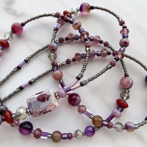 PURPLE SUNRISE- Beaded Id Lanyard, Id Badge Holder- Agate Gemstones, Teacher and Office Lanyard (Breakaway Magnetic Clasp or Necklace Clasp)