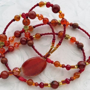 AUTUMN FIRE- Beaded ID Lanyard, Id Badge Holder, Gemstone Lanyard, Necklace Lanyard, Office Lanyard (Necklace or Magnetic Clasp)