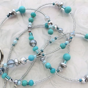 SOOTHING TURQUOISE- Beaded ID Lanyard, Id Badge Holder- Office Lanyard, Teacher Necklace Lanyard (Magnetic/Necklace Clasp/Comfort Created)