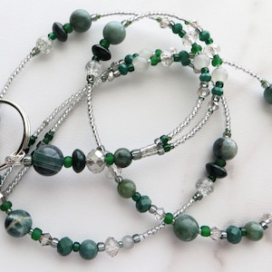 FOREST MIST- Beaded ID Lanyard Badge Holder- Purple, Grey & Green- Teacher, Office, Necklace Lanyard (Magnetic, Necklace Clasp, No Clasp)