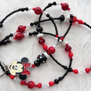 CLASSIC MINNIE- Beaded Id Lanyard, ID Badge Holder- Necklace Lanyard, Teacher Lanyard, Nurse Lanyard (Magnetic Clasp or Necklace Clasp)