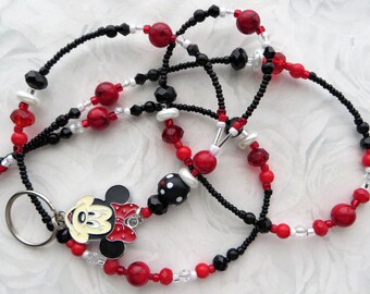 CLASSIC MINNIE- Beaded Id Lanyard, ID Badge Holder- Necklace Lanyard, Teacher Lanyard, Nurse Lanyard (Magnetic Clasp or Necklace Clasp)