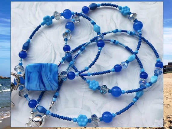 BLUE SAPPHIRE Beaded ID Lanyard Badge Holder Blue Sapphire | Etsy