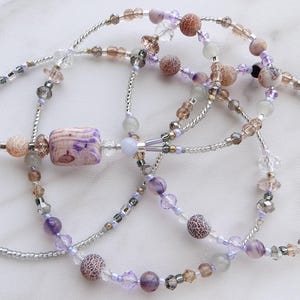BEACH SUNRISE- Beaded ID Lanyard, Id Badge Holder- Lavender & Grey Teacher, Office Necklace Lanyard (Magnetic, Necklace Clasp, No Clasp)
