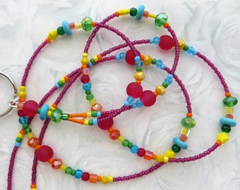 CHEERFUL SUMMER- Beaded ID Lanyard, Id Badge Holder- Colorful Id Lanyard, Teacher & Office Lanyard (Magnetic/Necklace Clasp/Comfort Created)