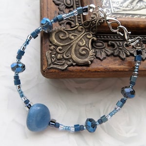 STEEL BLUE- Medical Id Beaded Bracelet, Medic Alert Bracelet, Allergy, Diabetes, Epilepsy Jewelry, Beaded Bracelet