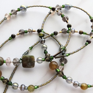 AGATE DESERT- Beaded ID Lanyard Badge Holder- Bronze and Green- Teacher, Office, Necklace Lanyard (Magnetic, Necklace Clasp, No Clasp)