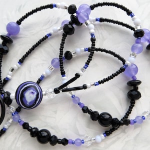 MOONLIT NIGHT- Beaded ID Lanyard, Id Badge Holder- Turkey Turquoise and Jade Gemstones (Magnetic/Necklace Clasp/Comfort Created)