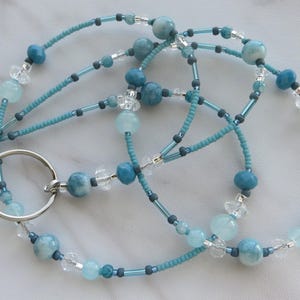 TURQUOISE BLUE- Beaded ID Badge Holder- Professional Office Lanyard, Necklace Lanyard, Teacher Lanyard (Magnetic/Necklace Clasp)
