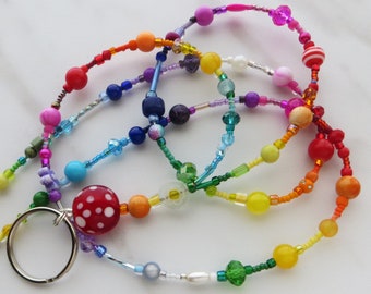 HAPPINESS- Beaded Id Lanyard, Id Badge Holder- Teacher Lanyard, Necklace Office Lanyard (Magnetic Clasp/Necklace Clasp)