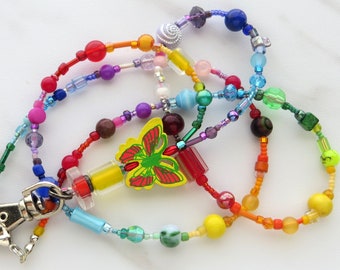 PLAYFUL BUTTERFLY- Petite ID Lanyard, Id Badge Holder- Colorful Teacher Lanyard, Necklace Office Lanyard (Magnetic Clasp/Necklace Clasp)