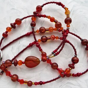 WINTER POPPIES- Beaded Id Lanyard, Id Badge Holder- Agate Gemstones, Teacher and Office Lanyard (Magnetic/Necklace Clasp)