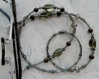 DARK GRAY- Eyeglass Lanyard, Silver Beaded Eyeglass Chain, Wife Gift, Sunglasses Jewelry- Women's Readers, Gray Readers, Neutral Lanyard
