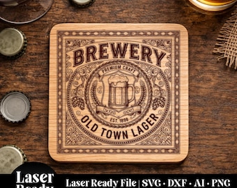 Beer Coaster SVG | Laser Ready Brewery Design | Drink Coaster SVG for Laser Engraving | Bar & Man Cave File