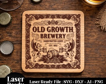 Beer Coaster SVG | Laser Ready Brewery Design | Drink Coaster SVG for Laser Engraving | Bar & Man Cave File