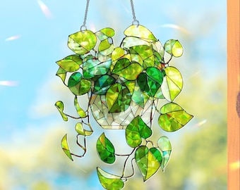 Handmade Botanical Window Decor | Sun Catcher for Plant Lovers | Hanging Greenery Ornament | Housewarming Gift