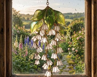 Atrapasueños de lirios del valle, adorno floral acrílico para ventana, decoración botánica de primavera