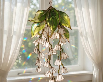 Atrapasueños de lirio del valle, flor de nacimiento de mayo, adorno acrílico para ventana, decoración estilo vidriera.