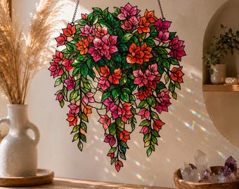 Bougainvillea colorata in acrilico - Decorazione floreale a cascata per finestre, vivace regalo floreale rosa e arancione